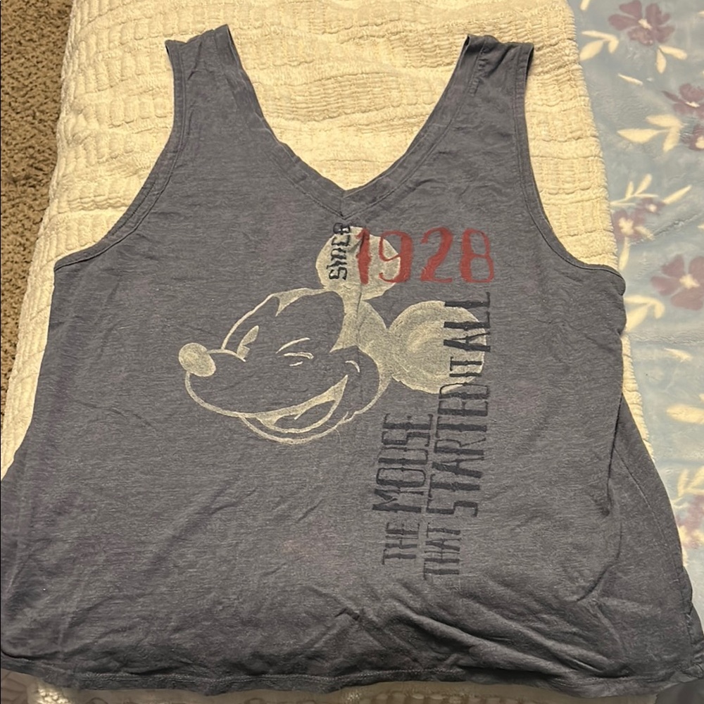 Disney Blue Sleeveless Tank Top with Mickey Mouse Graphic